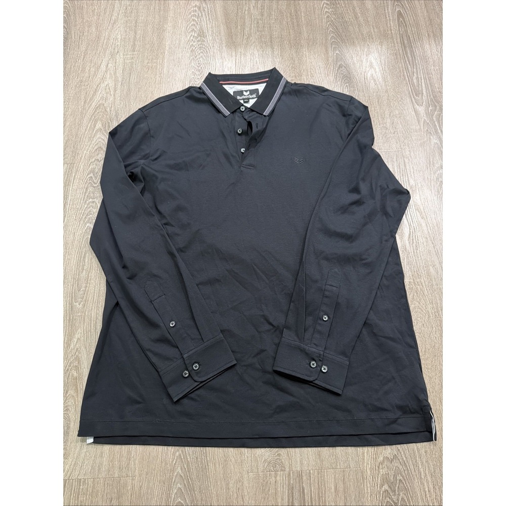 Buttercloth Long Sleeve 100% Cotton Polo Shirt Mens Size XL Black Flip Cuff